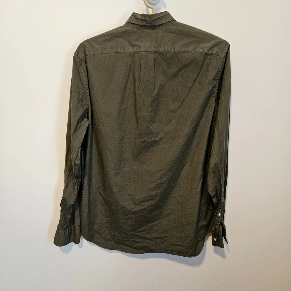 J.Crew Button Down Up Shirt Medium Secret Wash Stretch Classic Fit Olive Green